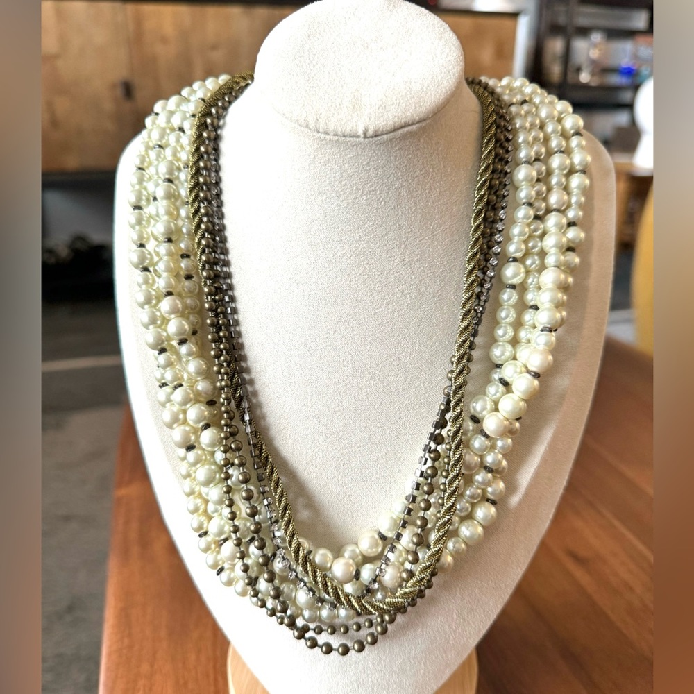 Chicos Multi Strand Pearl and Chain Necklace